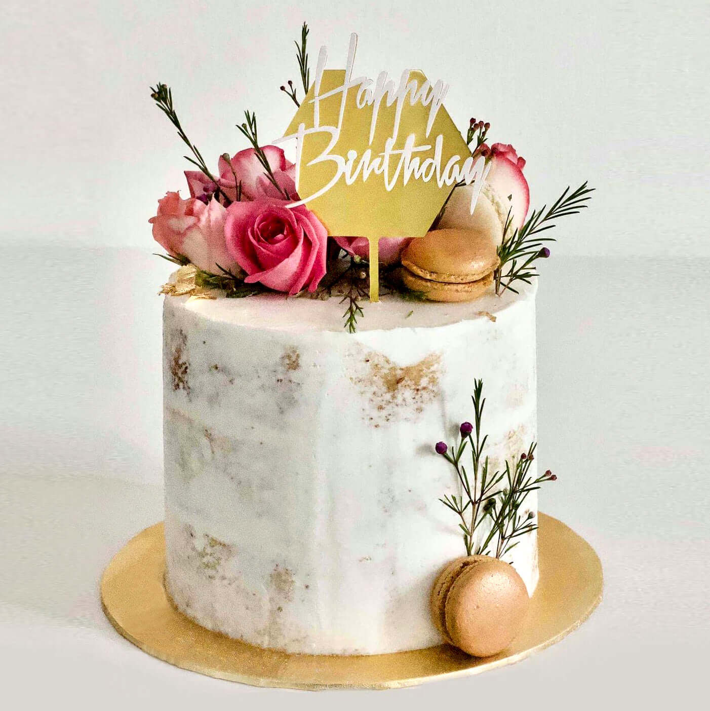 Rustic Birthday Cake with Macarons
